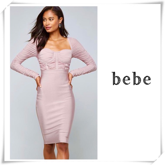 bebe Dresses & Skirts - Bebe Mesh Contrast Bandage Midi Dress Pink New